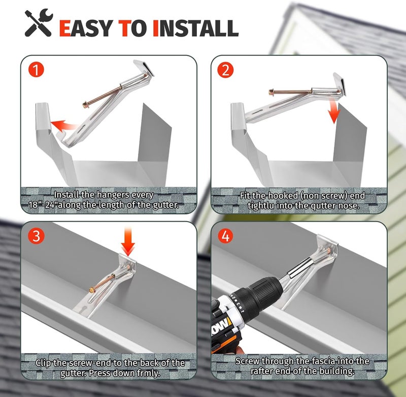KishYa 50 Pack Gutter Hangers, Gutter Hangers 5 Inch, Rain Gutter Hangers, Heavy Duty Gutter Hangers with a Pre Inserted Rust Resistant Screw, Hidden Gutter Hangers for 5" K Style Aluminum Gutters - Image 5